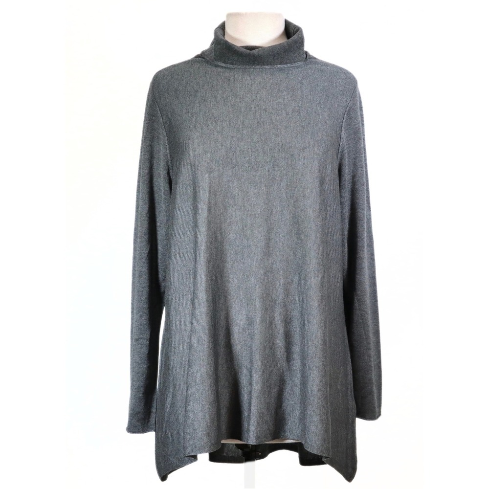 Eileen Fisher Turtleneck Sweater Womens XL Gray Tencel Merino Wool Tunic Casual